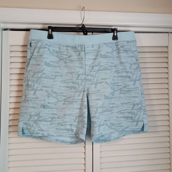 Public Rec Men's Swim Shorts Sz 44 Light Blue Camo Waist Lined Pockets Athletic